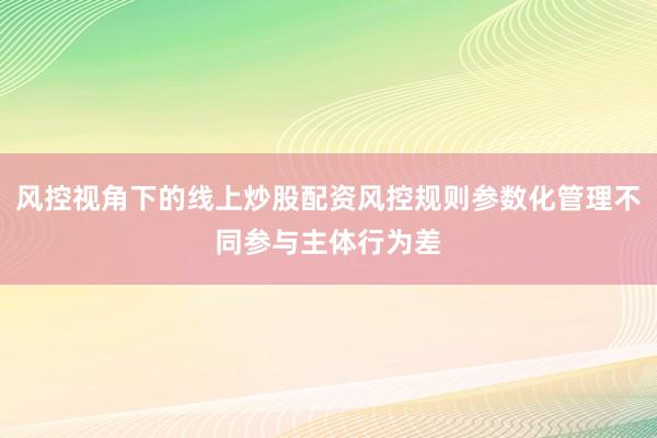 风控视角下的线上炒股配资风控规则参数化管理不同参与主体行为差